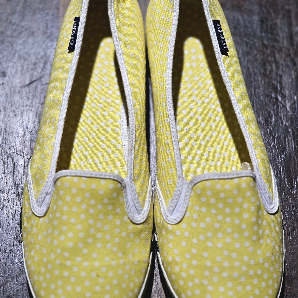 Lands' End Women's Yellow and White Polka Dot Slip On Shoes